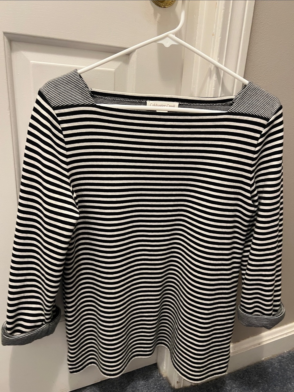 Navy & White Striped Boatneck Top